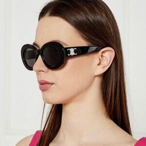 NEW CELINE SUNGLASSES, WOMEN BLACK ROUND EYEWEAR CELINE CL40312U 01A